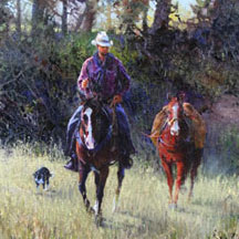 Paul Dykman. Oil paintings. Western Artwork. Bringin' 'em to Water