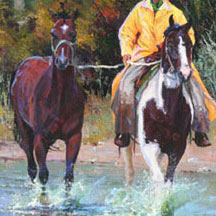 Paul Dykman. Oil paintings. Western Artwork. Crossin' Spread Creek