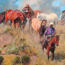 Paul Dykman. Oil paintings. Western Artwork. Followin' the Fence Line