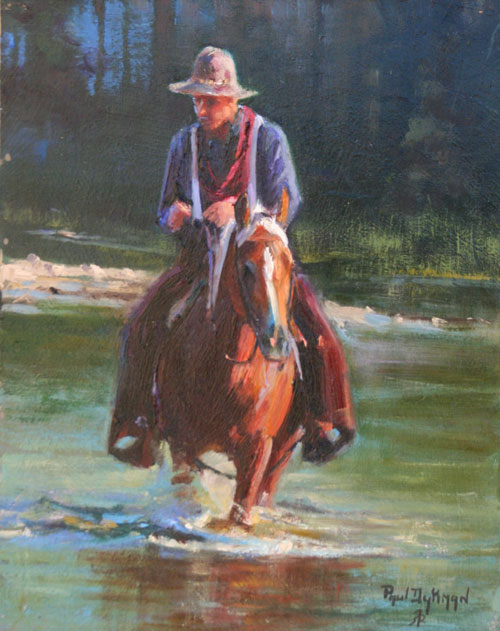 Paul Dykman. Western Art. Knee Deep in Granite Creek