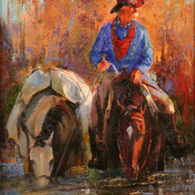 Paul Dykman. Oil paintings. Western Artwork. Lettin' 'em Drink