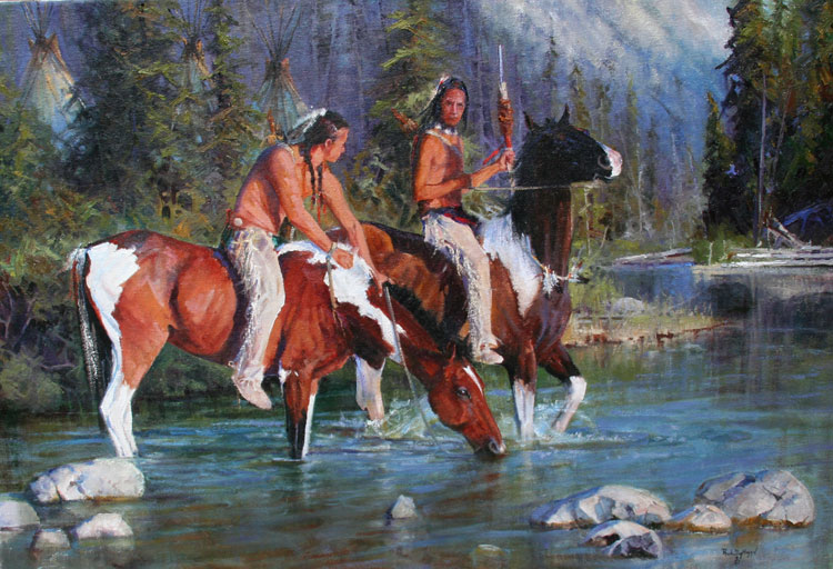 Paul Dykman. Western Art.  Lettin' the Paints Drink
