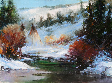 Paul Dykman. Western Art. On the Banks of Beaver Creek