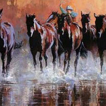 Paul Dykman. Oil paintings. Western Artwork. Runnin' in the Shallows