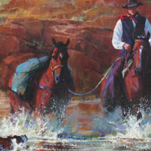 Paul Dykman. Oil paintings. Western Artwork. Splashin Through Turpin Creek